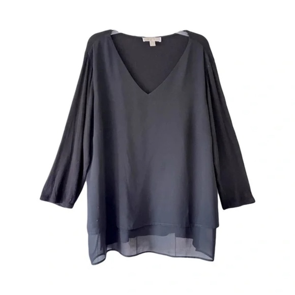 Michael Kors | Black Layered Knit Chiffon V-Neck Top, 2X - Picture 1 of 6